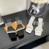 LBSFY  -  Black Silver Women Slippers Rhinestone Chain Summer Outside Slides 2024 New Arrivals Party Pumps Thick High Heels PVC Sexy Mules